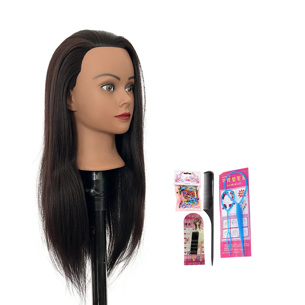 Tête coiffure 22 pouces, cheveux synthétiques, pratique pour tresses cornrows