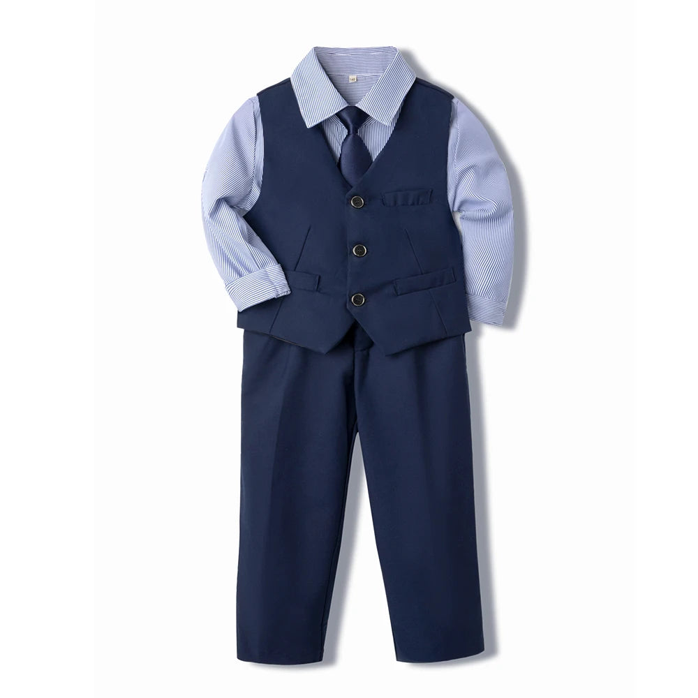 Uniforme scolaire enfant – Ensemble 4 pièces, gilet, style preppy, automne