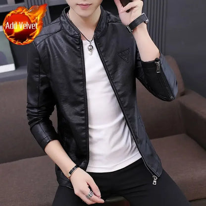 Blazer homme slim fit en cuir, style coréen, simple boutonnage, décontracté luxe .