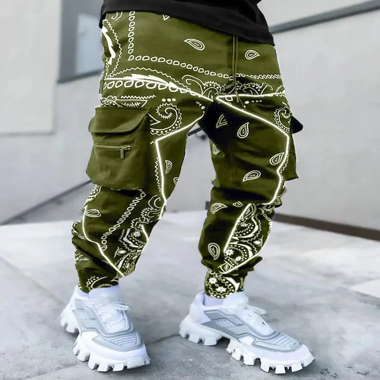 Pantalon Cargo Homme Imprimé Tendance, Coupe Ample, Mode Streetwear 4 Saisons.