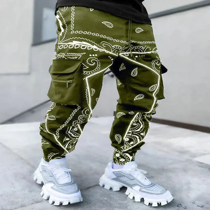 Pantalon Cargo Homme Imprimé Tendance, Coupe Ample, Mode Streetwear 4 Saisons.