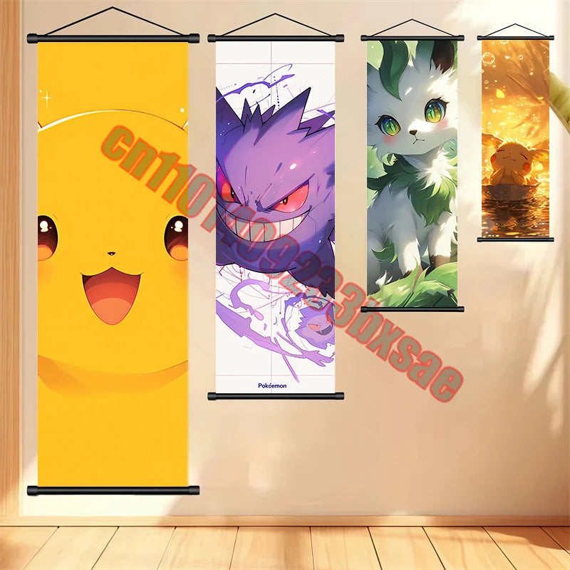 Peinture artistique Pokémon classique japonais – Pikachu, Gengar, Mewtwo – Décoration murale chambre à coucher haute qualité