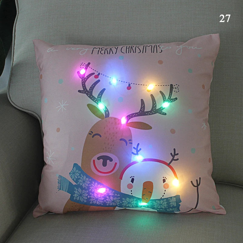 Housse coussin Noël LED Père Noël﻿– lumineux, déco maison, nouvel an