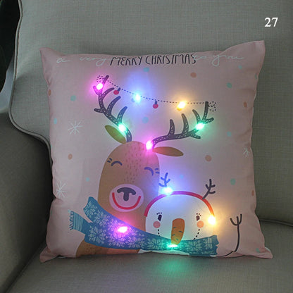 Housse coussin Noël LED Père Noël﻿– lumineux, déco maison, nouvel an