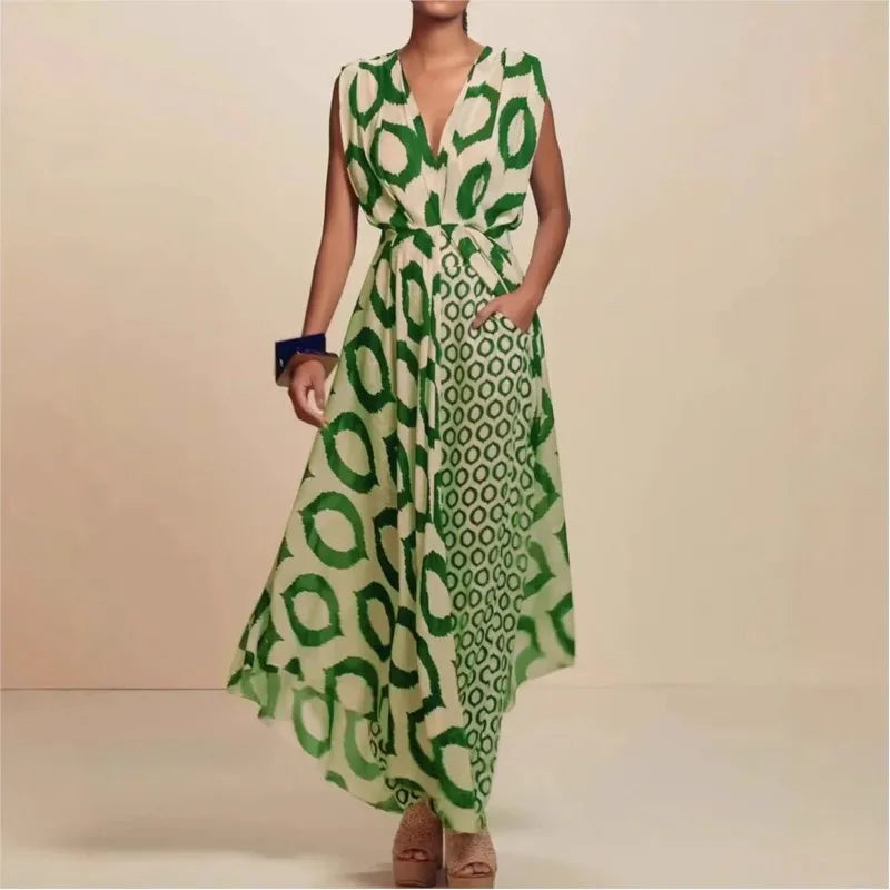 Ensemble Femme 2 Pièces Slim Sans Manches – Haut Long à Col V et Pantalon Taille Haute