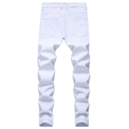 Jean Homme Destroy Droit, Pantalon Denim Blanc Grande Taille 28-42, Marque Mode .