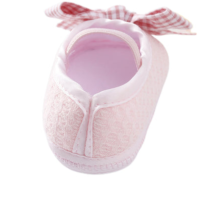 Chaussures plates bébé fille, semelle souple, nœud élastique