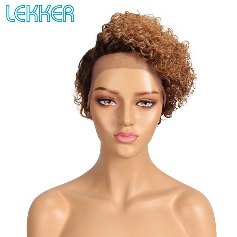Perruque Bob Lace Front 100% Naturelle, Cheveux Crépus Bouclés, Pixie Court, Sans Colle, 13x1 .