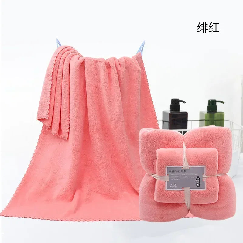 ‌ Ensemble de Serviettes de Bain 2 Pièces en Molleton de Corail – Ultra Douces, Haute Absorption, Séchage Rapide, Pour Spa, Hôtel, Adulte, Couleur Unie