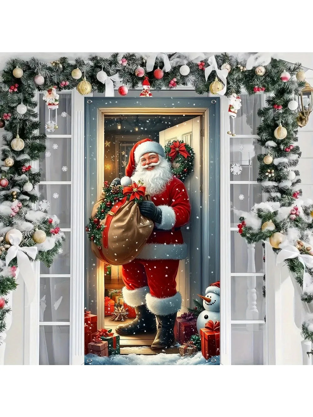 Décoration de Porte Noël – Housse Père Noël et Snowman