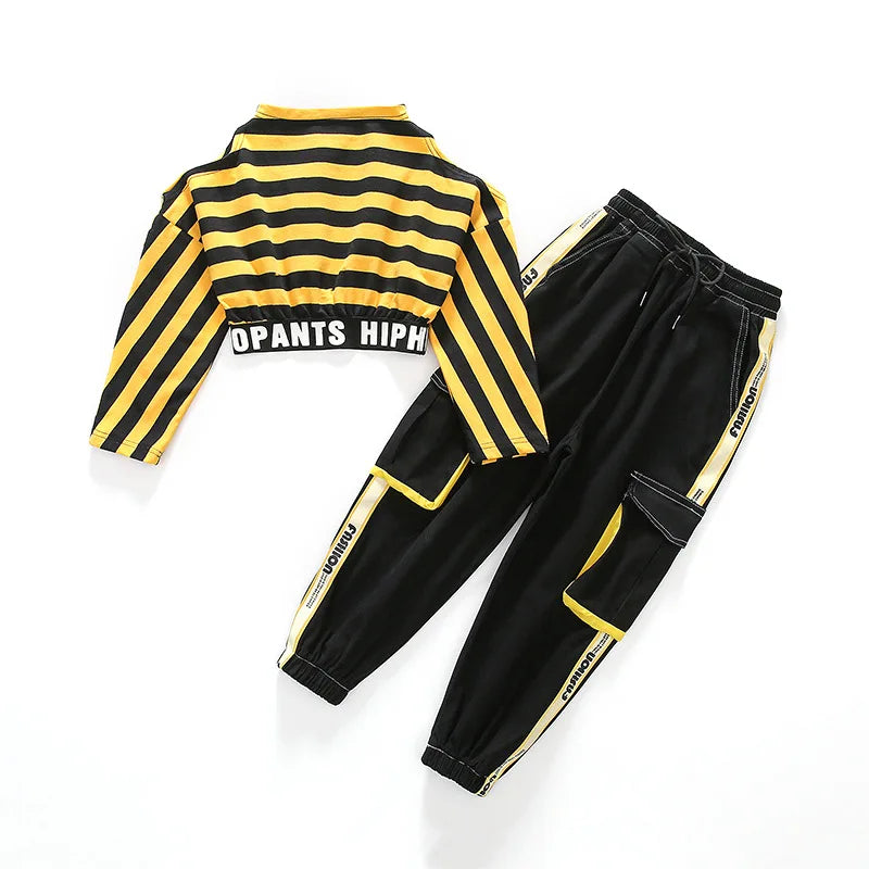 Costume danse jazz fille hip-hop manches longues rayé