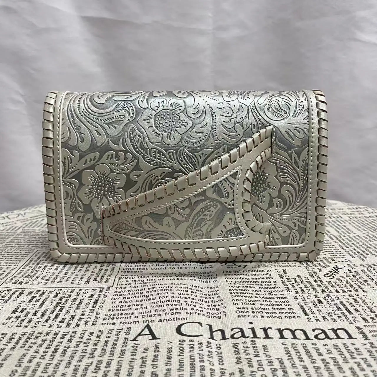 Sac à main femme rétro cuir PU doux – Petit sac de luxe avec imprimé argent élégant banlieue collection