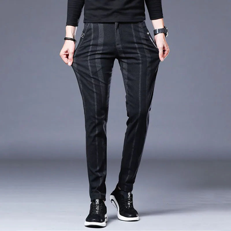 Pantalon Slim à Rayures Homme  – Streetwear Coréen, Mode Masculin, Basique Sport, Nouvelle Collection Printemps-Été