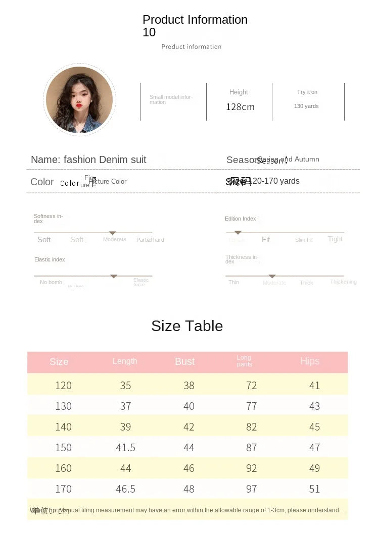 Pantalon Denim Jambes Larges Filles, Style Coréen, Printemps/Automne , 2 Pièces .