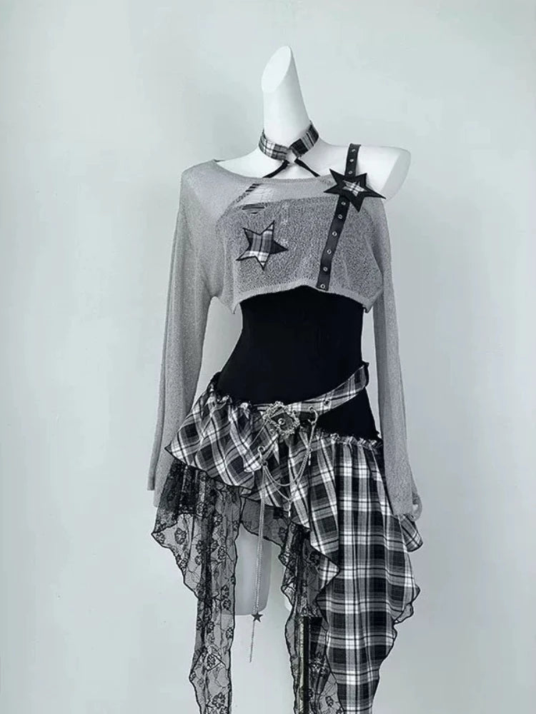 Ensemble mode américaine gothique fille, style chic slim