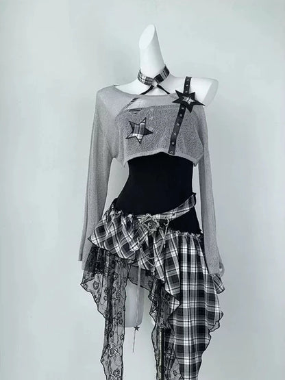 Ensemble mode américaine gothique fille, style chic slim