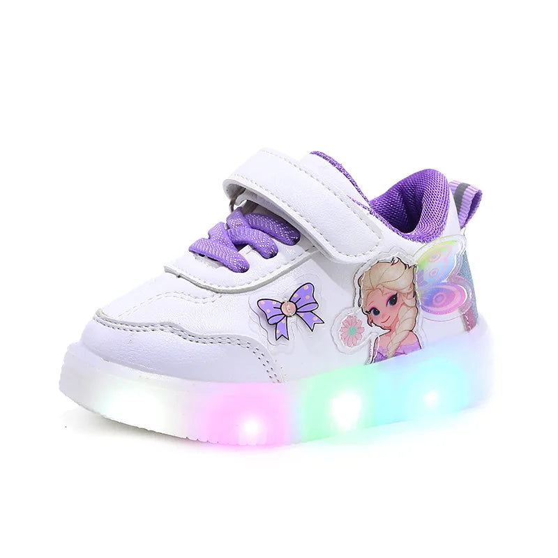 Chaussures LED Elsa princesse pour filles, cuir PU antidérapant, printemps