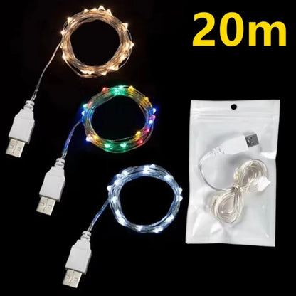 Guirlande LED 1-20m étanche USB fil cuivre/argent – Lumières fée déco fête Noël mariage