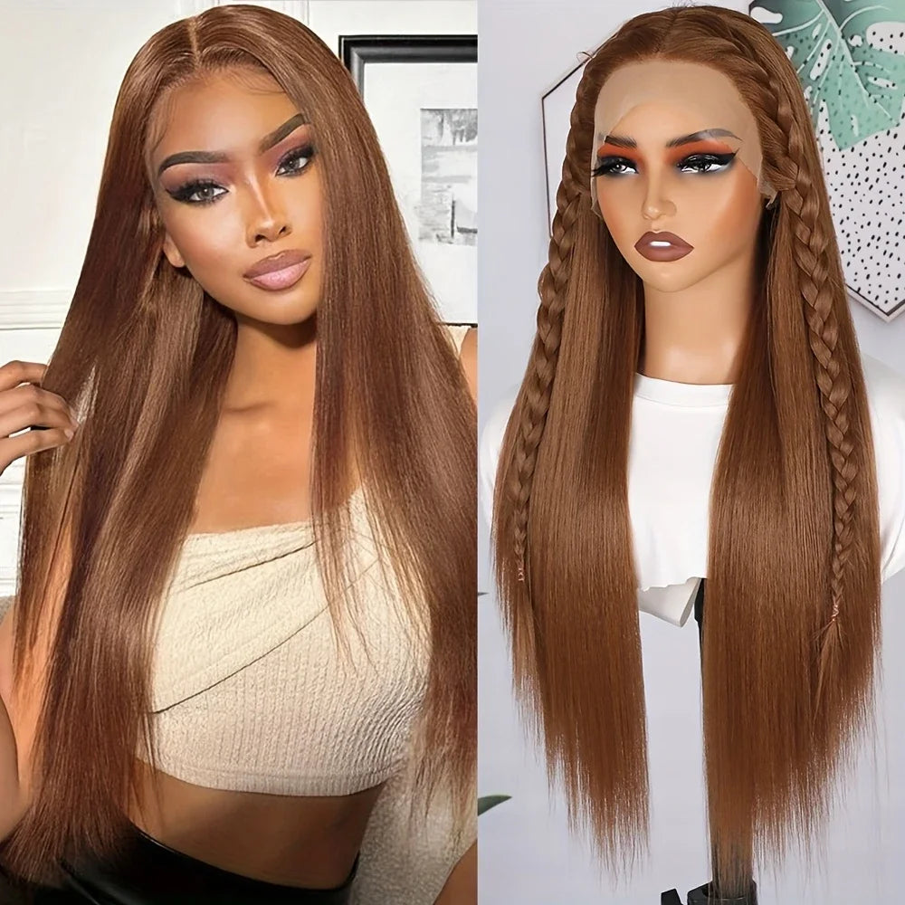 Perruque Lace Front Synthétique – Marron Lisse 13x4