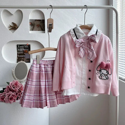 Ensemble cosplay Sanrio Kuromi My Melody 2024, jupe plissée JK, cardigan tricoté style collégial, costume trois pièces pour enfants