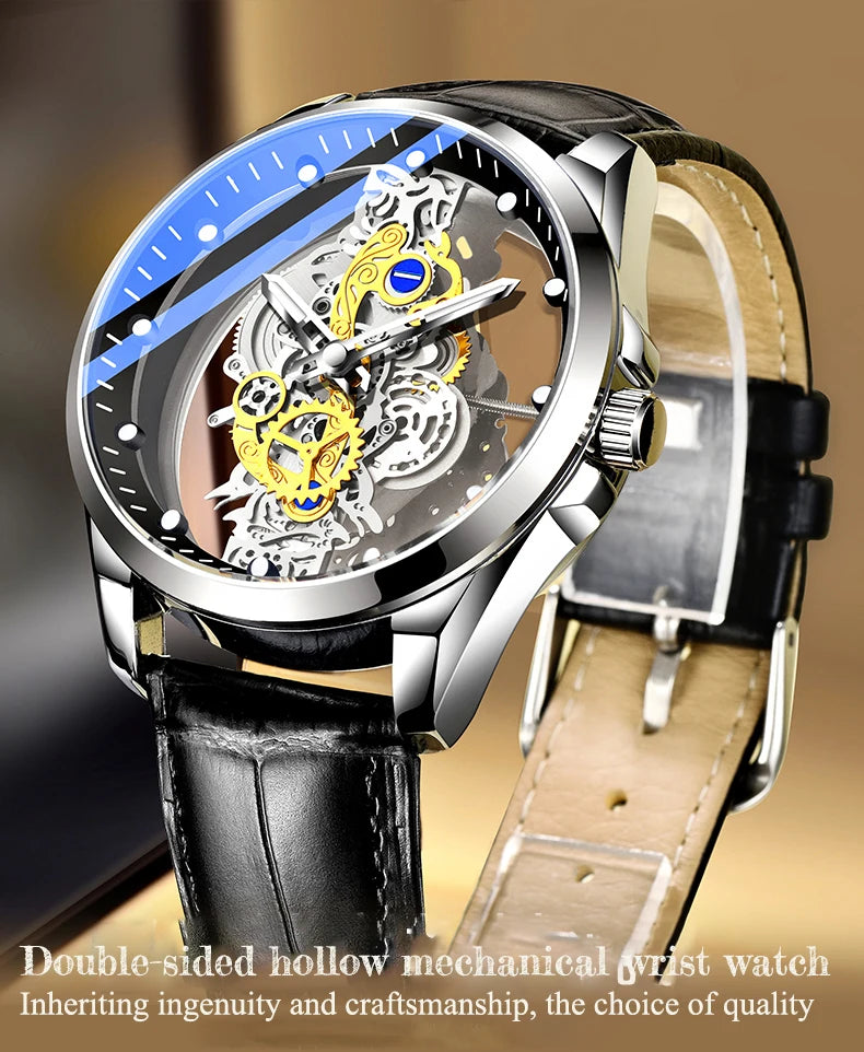 Montre homme quartz squelette doré rétro luxe .