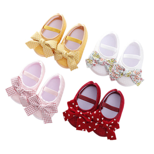 Chaussures plates bébé fille, semelle souple, nœud élastique