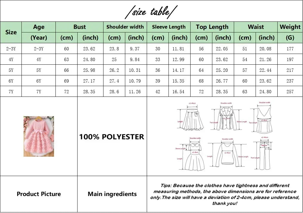 Robe fille gaze rose – Manches longues, douce, mignonne, 2-7 ans, printemps automne