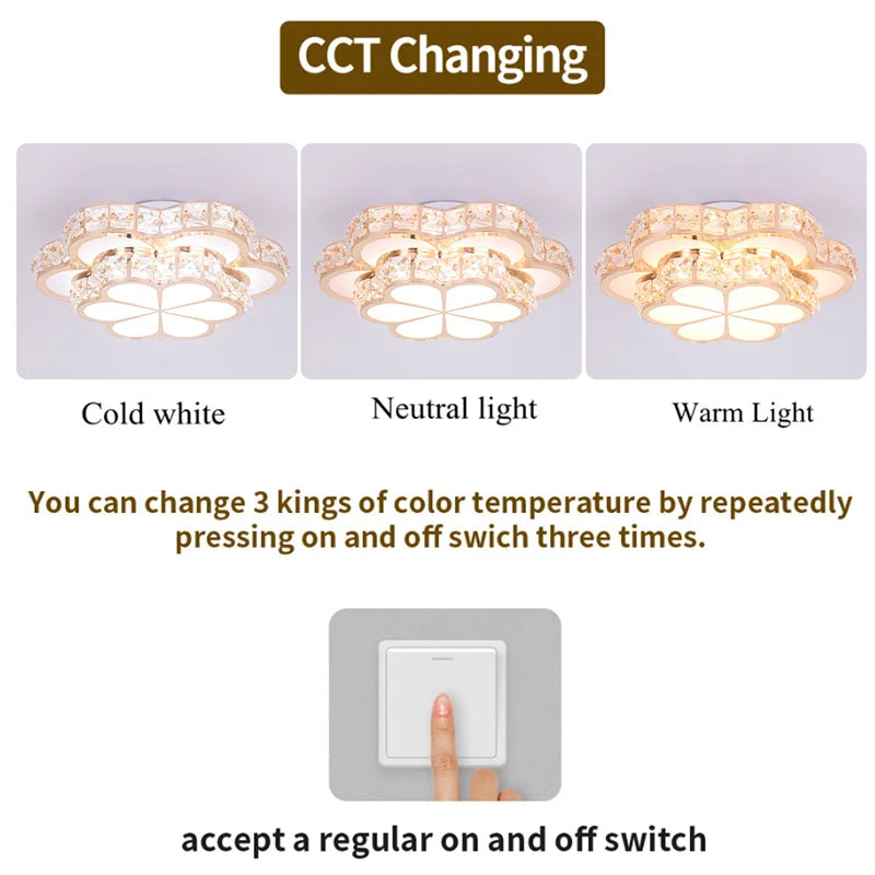 Plafonnier LED Fleur en Cristal Or – Allée, Escalier, Cuisine .