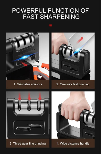 Affûteur manuel professionnel 3 étapes – carbure de tungstène & diamant, style japonais, couteaux/ciseaux de cuisine