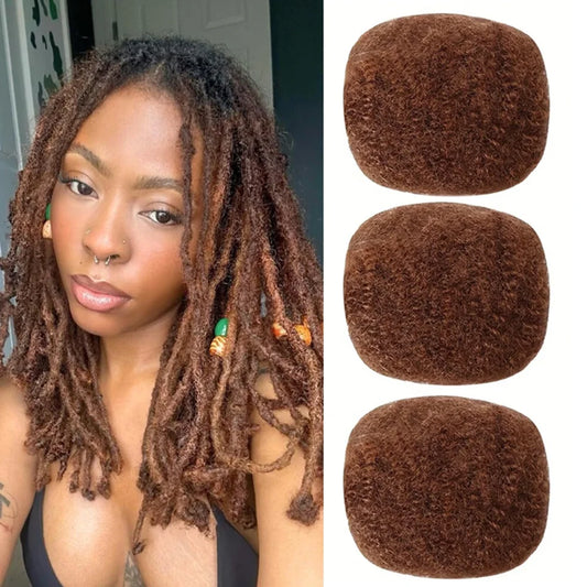 Cheveux humains afro crépus en vrac, brun moyen #4, 30g, 8 pouces, parfaits pour extensions et réparations.