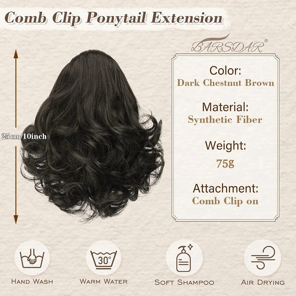 Queue de cheval synthétique OLA bouclée courte à pince noire .