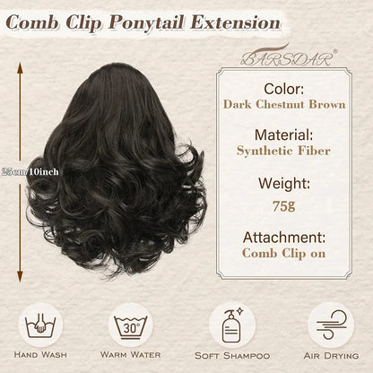 Queue de cheval synthétique OLA bouclée courte à pince noire .