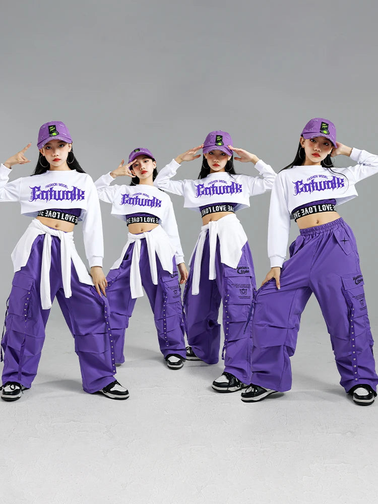 Ensemble streetwear K-pop fille : haut court, pantalon cargo, cardigan .