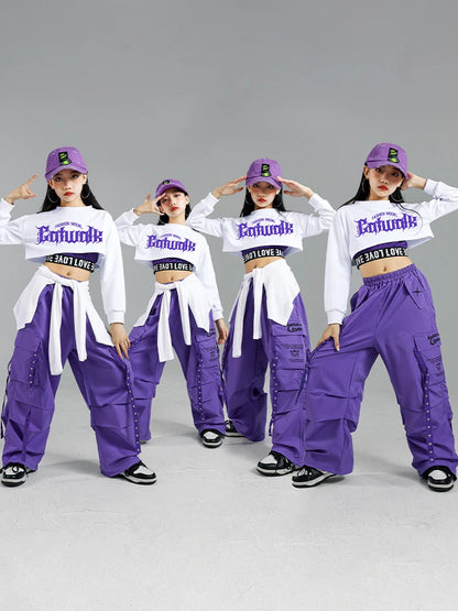 Ensemble streetwear K-pop fille : haut court, pantalon cargo, cardigan .