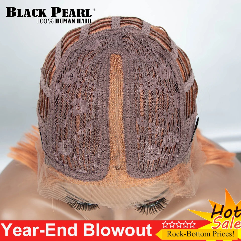 Perruque Bob rose droite – Cheveux humains, courte, dentelle avant, noeuds blanchis, pré-plumée, transparente