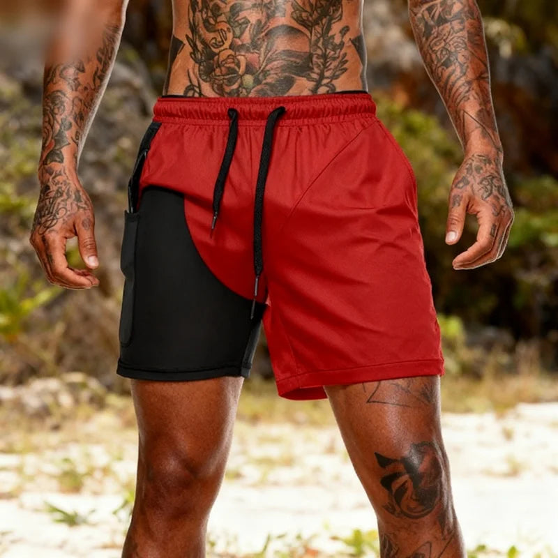 Short de sport homme – Double pont, 2 en 1, jogging, fitness, été, entraînement, plage, pantalon court