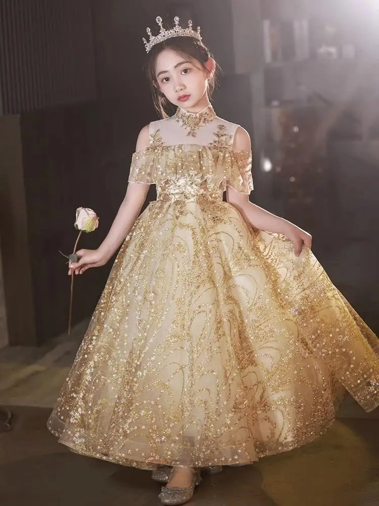 Robes princesse luxe soirée filles, longues tulle, slim banquet fêtes