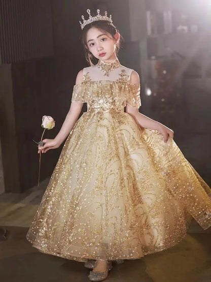 Robes princesse luxe soirée filles, longues tulle, slim banquet fêtes