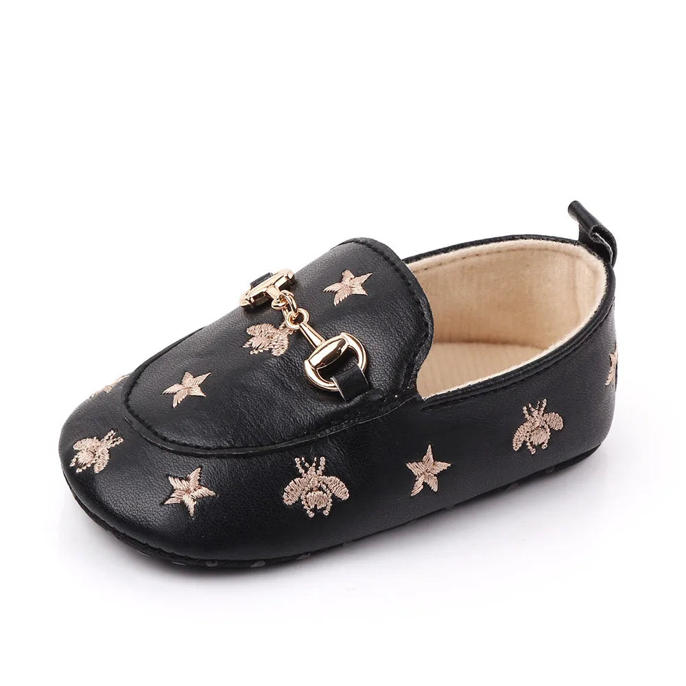 Chaussures cuir PU bébé 0-18M, mocassins étoiles brodés