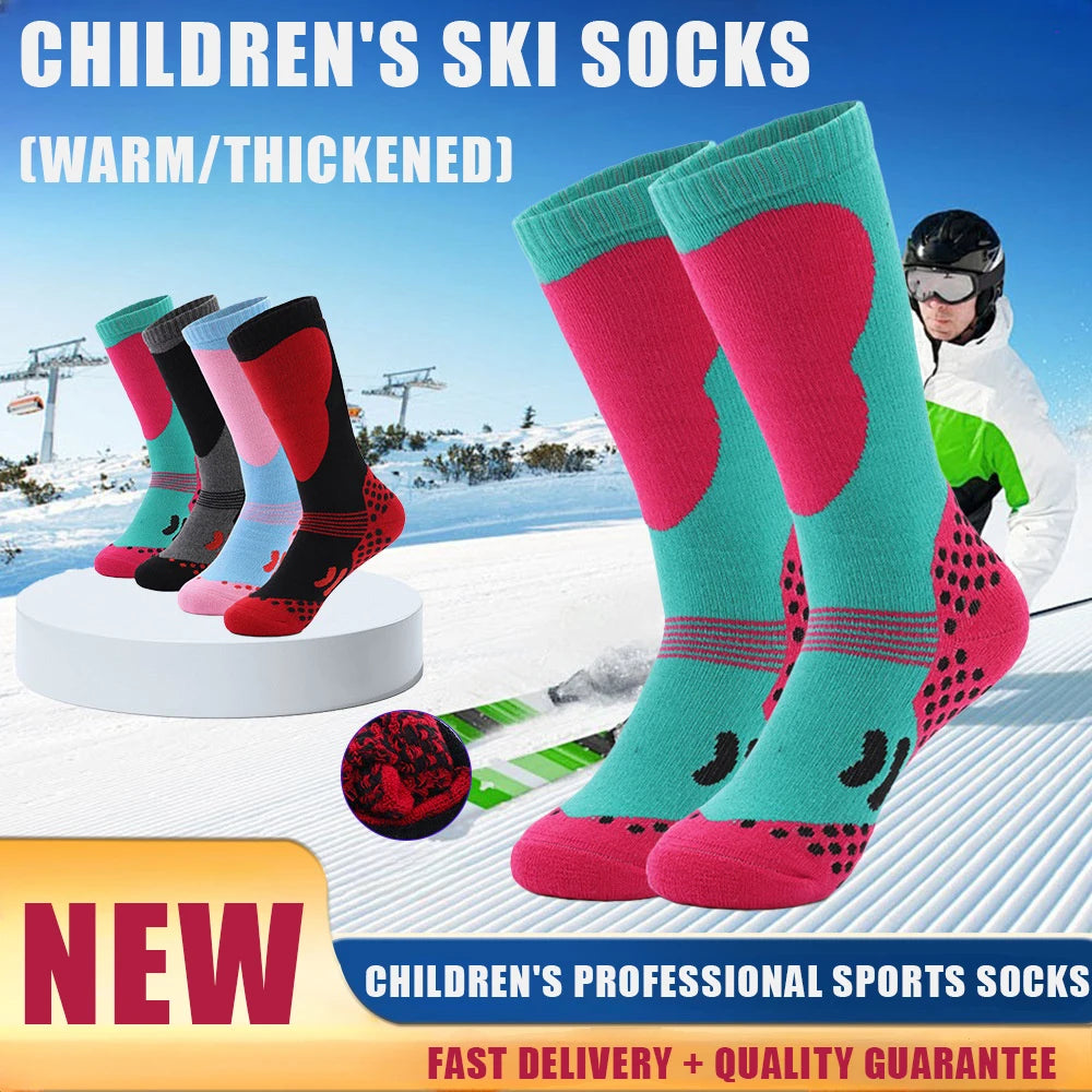 Chaussettes de ski thermiques enfants – Coton épais chaud, sport neige, filles & garçons