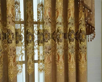 Rideau Brodé Luxe – Chenille, Style Européen, Avec Cantonnière .