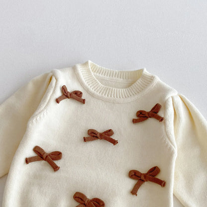 Ensemble bébé fille 3 pièces – pull, pantalon évasé & mini sac (automne)