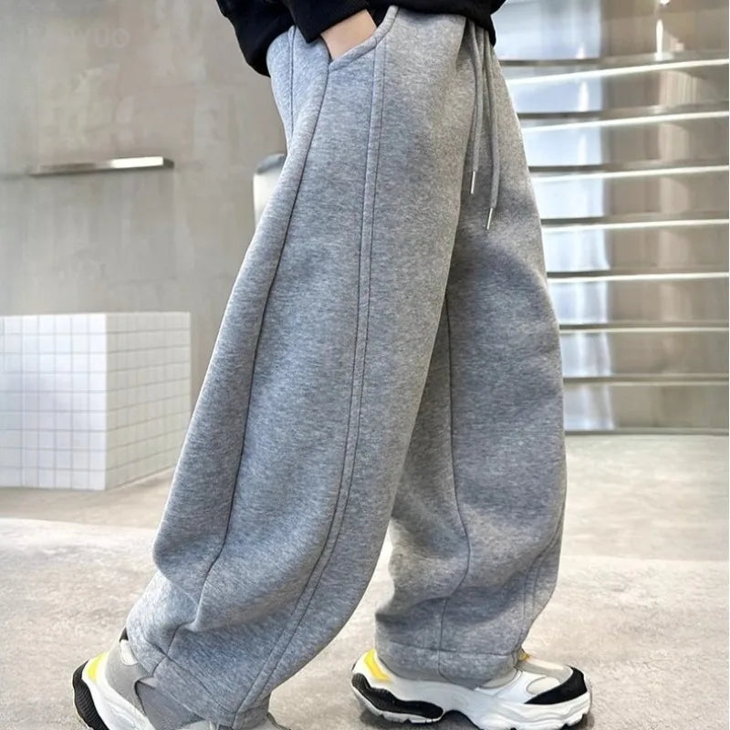 Pantalon enfant peluche – Doublé polaire, long, unisexe, 1-14 ans