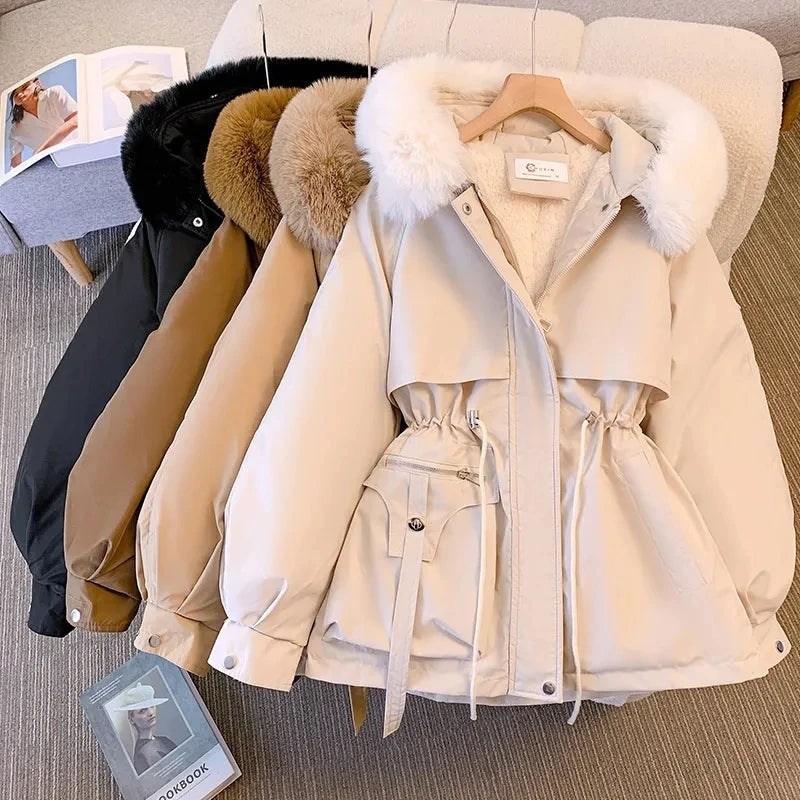 Veste d'Hiver Femme – Parka Longue Chaude avec Grand Col en Fourrure, Capuche, Doublure Laine, Manteau Rembourré, Vêtement de Neige Tendance