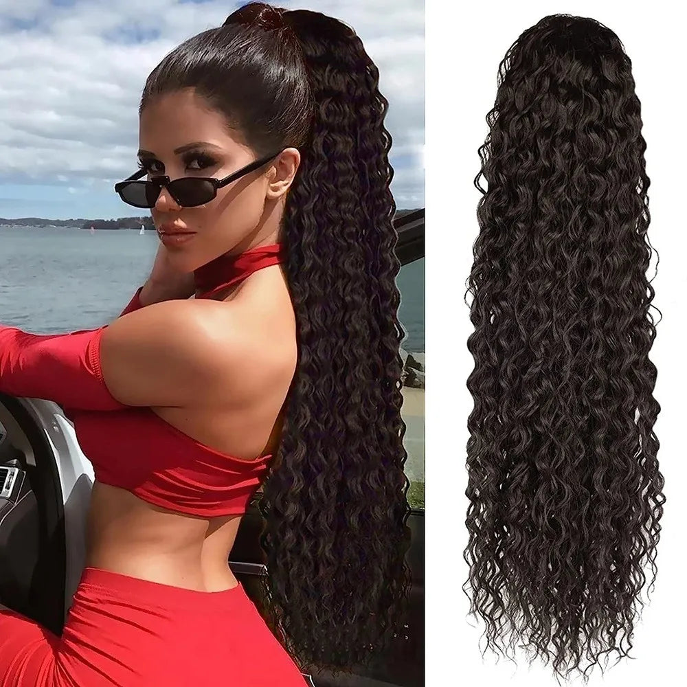 Perruque Synthétique Bouclée 24'' Queue de Cheval Résistante﻿