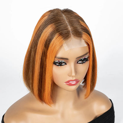 Perruque Bob courte droite colorée – cheveux humains 100%, dentelle 2x6 transparente, densité 250%