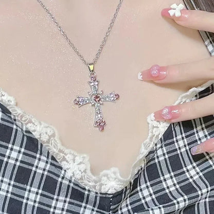 Collier Croix Cristal Punk Femme Fille Mode Y2K﻿
