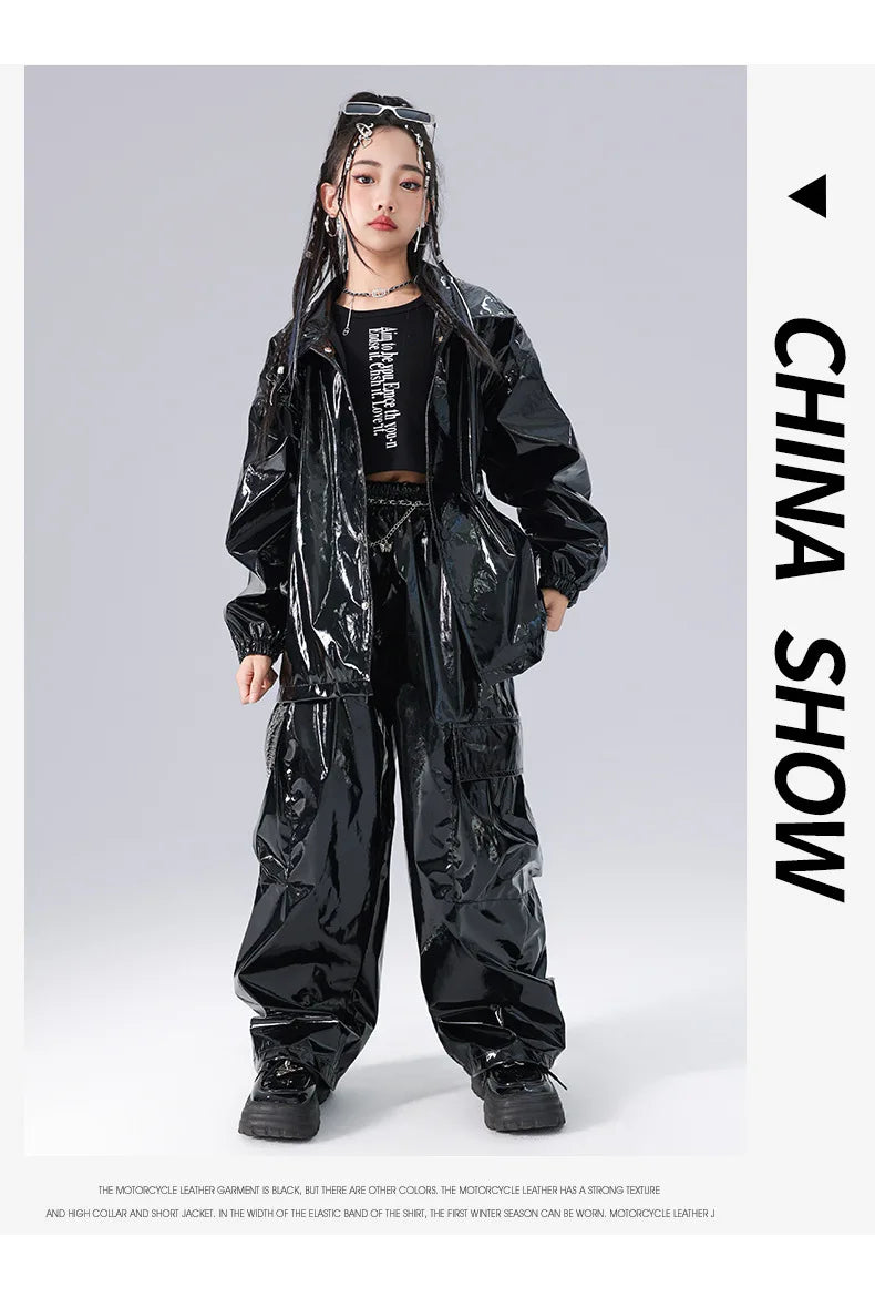 Costume Danse Jazz Garçon Filles, Pantalon Cuir Brillant Rouge, Streetwear Hip Hop Scène .