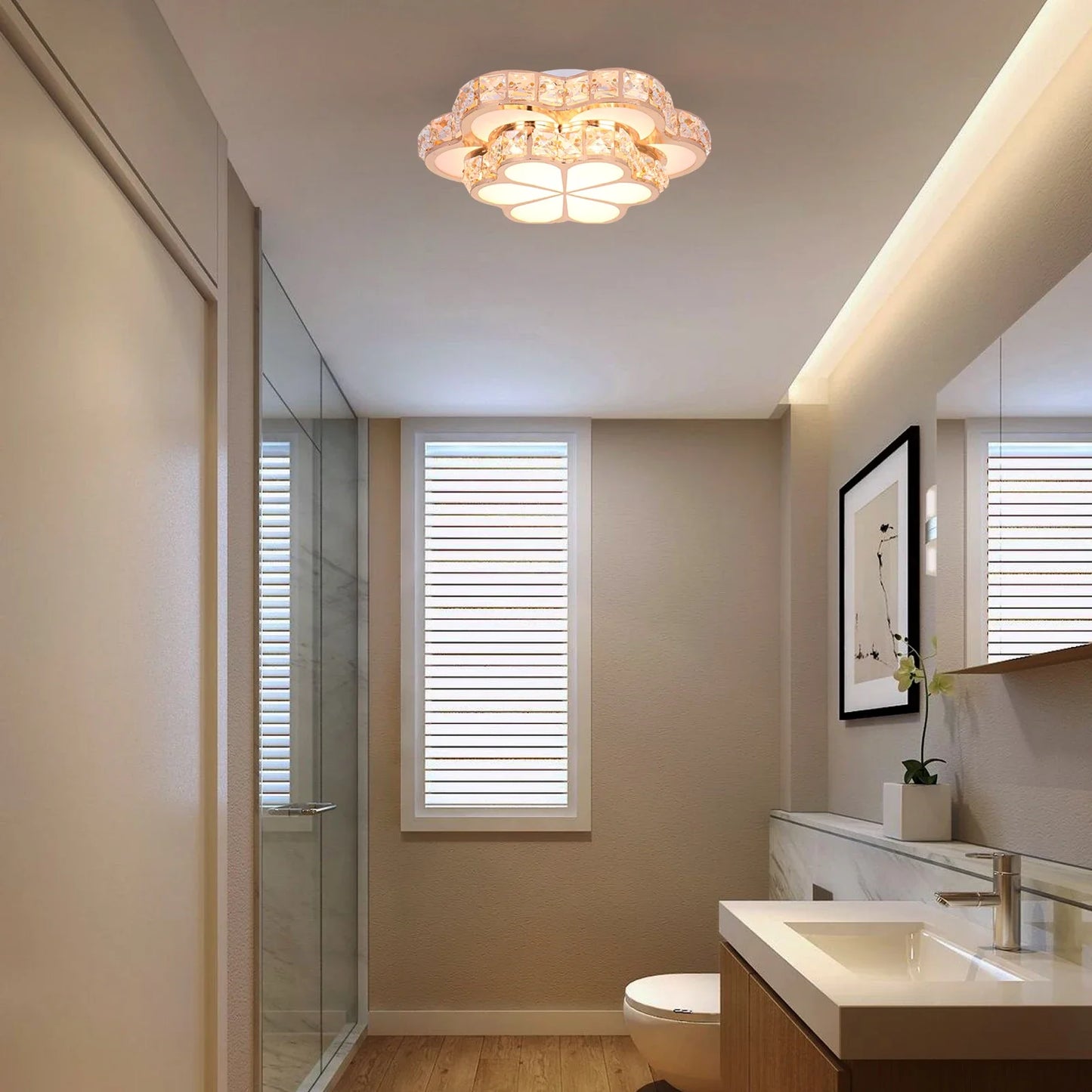 Plafonnier LED Fleur en Cristal Or – Allée, Escalier, Cuisine .