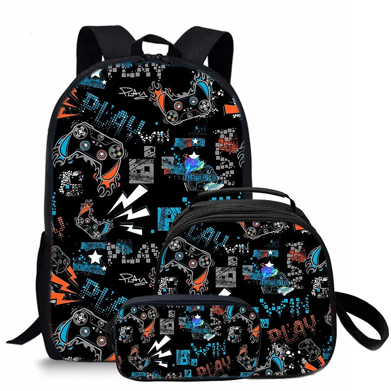 sac d’école, sac déjeuner, trousse pour étudiant Tapis de jeu 3D tendance, 3 pièces .